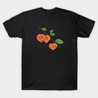 Orange flowers on a branch in the form of a flashlight. T-Shirt